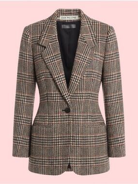 📚 Vintage 1990s Evan Picone Houndstooth Plaid Blazer 10 Dark Academia Preppy